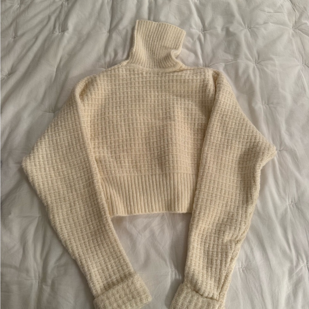 For Love and Lemons Cream Cropped Turtleneck Sweater